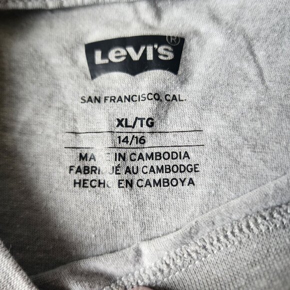 Levi's Short Sleeve Logo Tee Gray Black Youth Boys XL - Picture 3 of 3